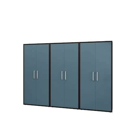 Manhattan Comfort Eiffel Storage Cabinet in Matte Black and Aqua Blue (Set of 3) 3-250BMC83